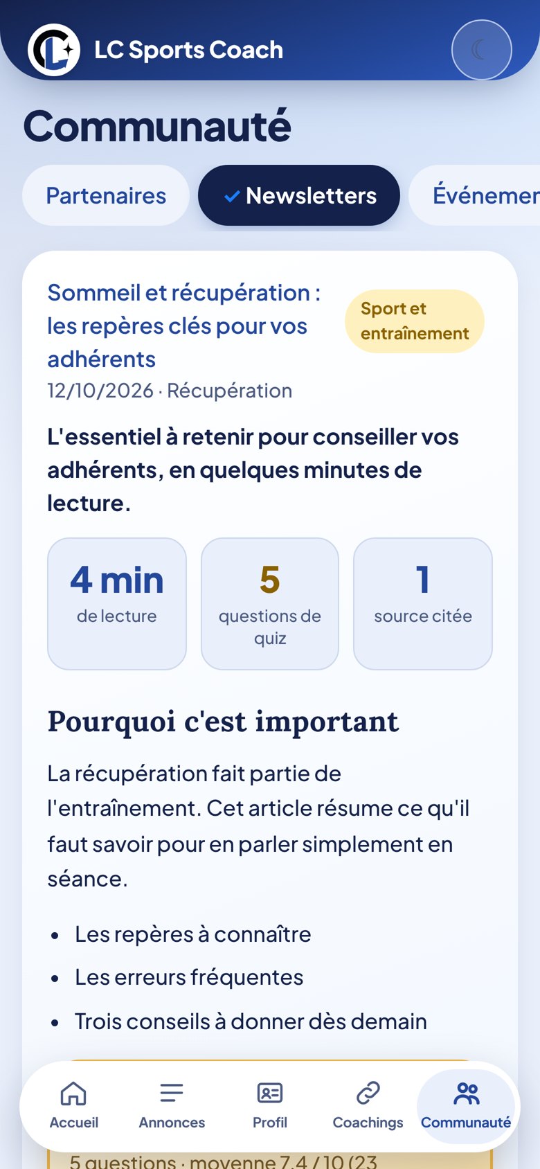 Newsletter et quiz